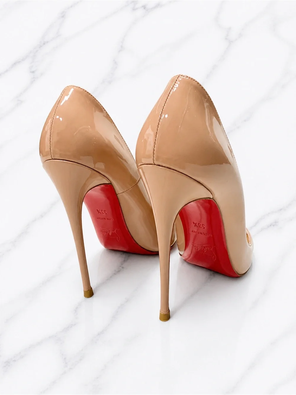 Christian Louboutin So Kate 120mm Nude Patent Leather Stiletto Heel Pump 38.5